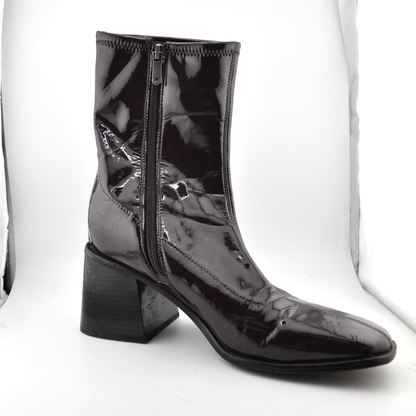 Sam Edelman Wells Ankle Boots Women 9M Black Sleek Patent Block Heel Women Date