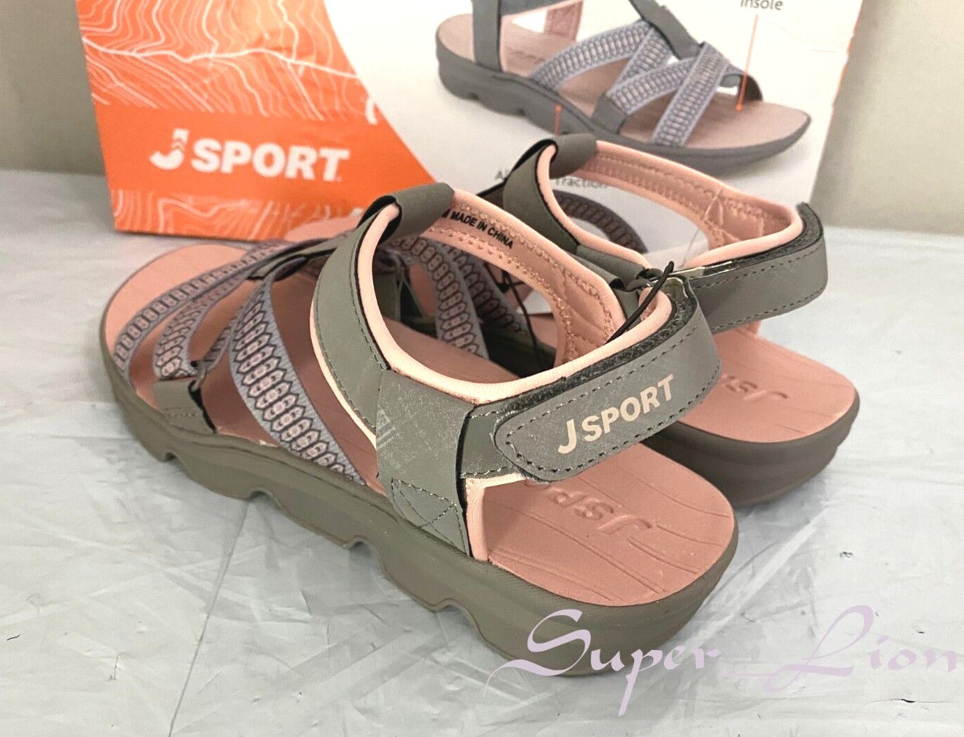 NEW JSport Women’s KAIA Adjustable Strap Sports Sandal – PICK SIZE – Grey/Pink