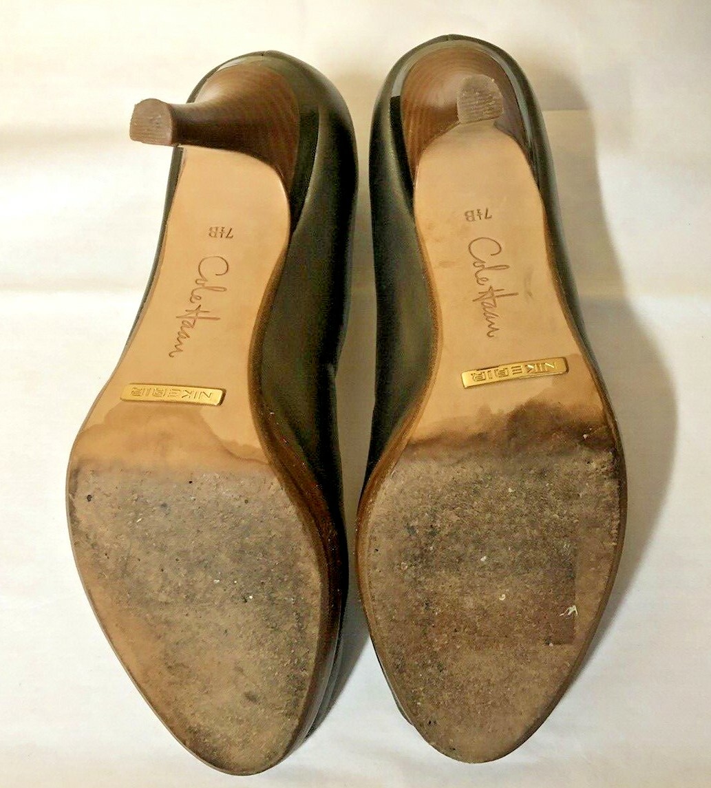 COLE HAAN Air Bronze/Green Metallic Leather Peep Toe 3” Heel Pumps Sz 7.5 B