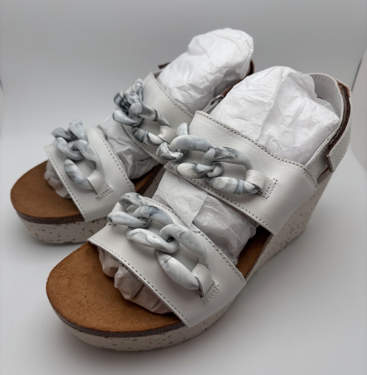 OTBT Fair Isle Leather Wedge Sandals In Chamois Size 6 Made In Portugal New