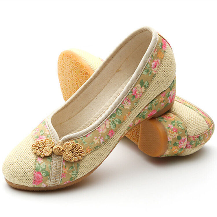 Women Slip On Old Beijing Floral Cheongsam Shoes Casual Folk-Custom Wedge Pumps