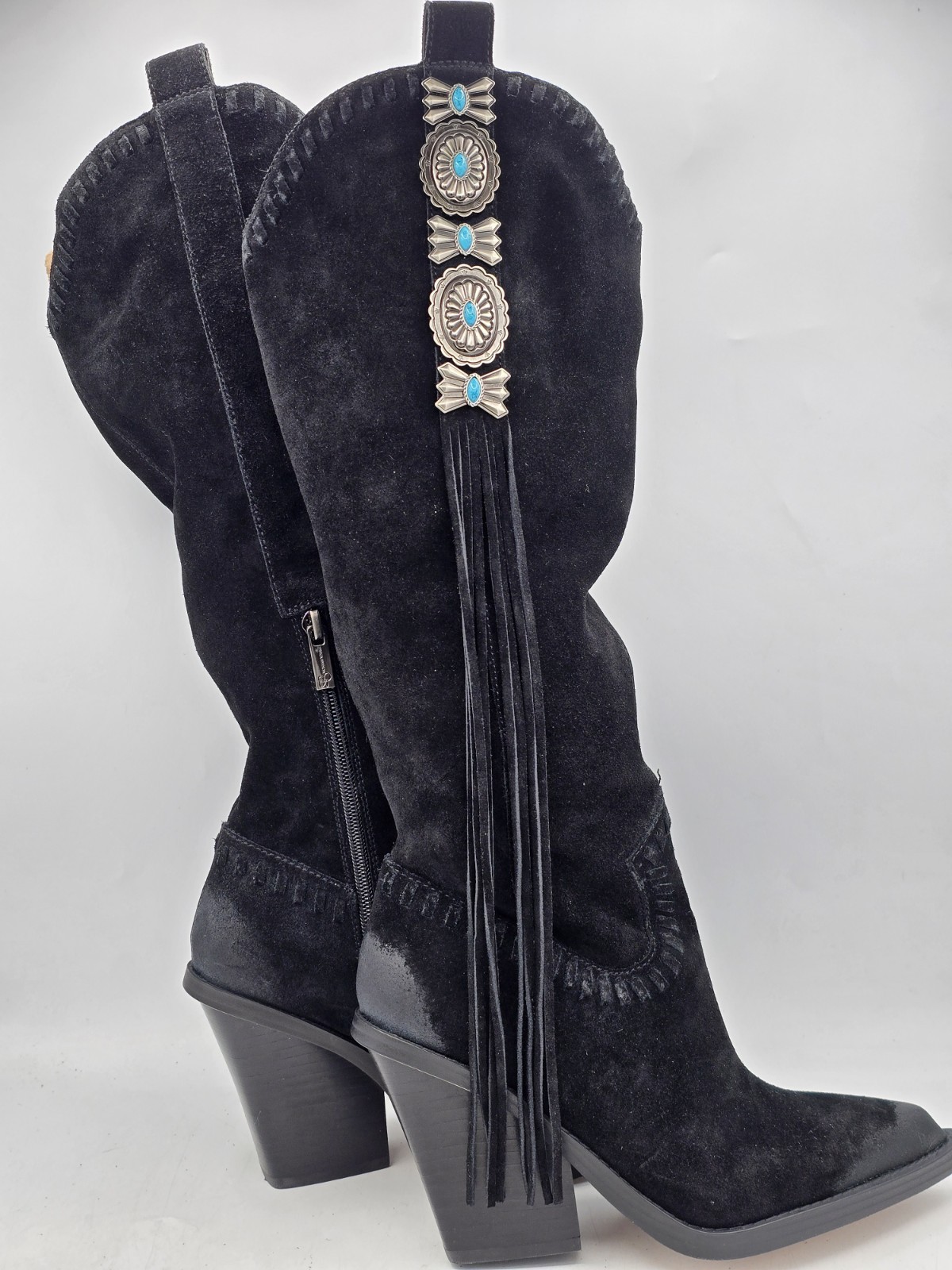 Jessica Simpson Women’s Lisabeth Knee-High Fringe Cowbow Boots – Black Size 5M