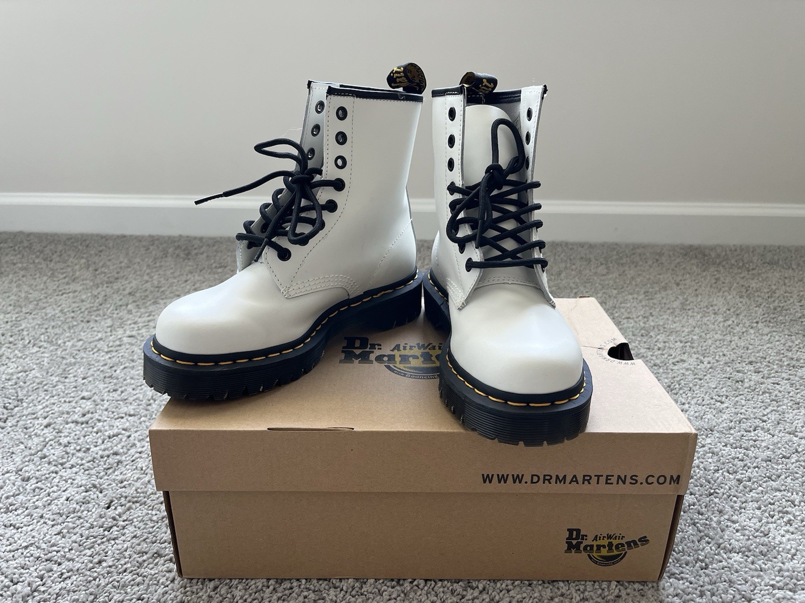 Dr. Martens 1460 Bex White Smooth Leather Platform Boots Size Women 6 Men 5
