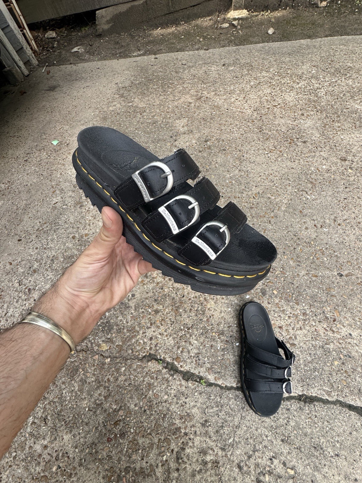 Dr. Martens Blaire Slide Sandals Black Leather Platform Buckle Womens 6 Docs