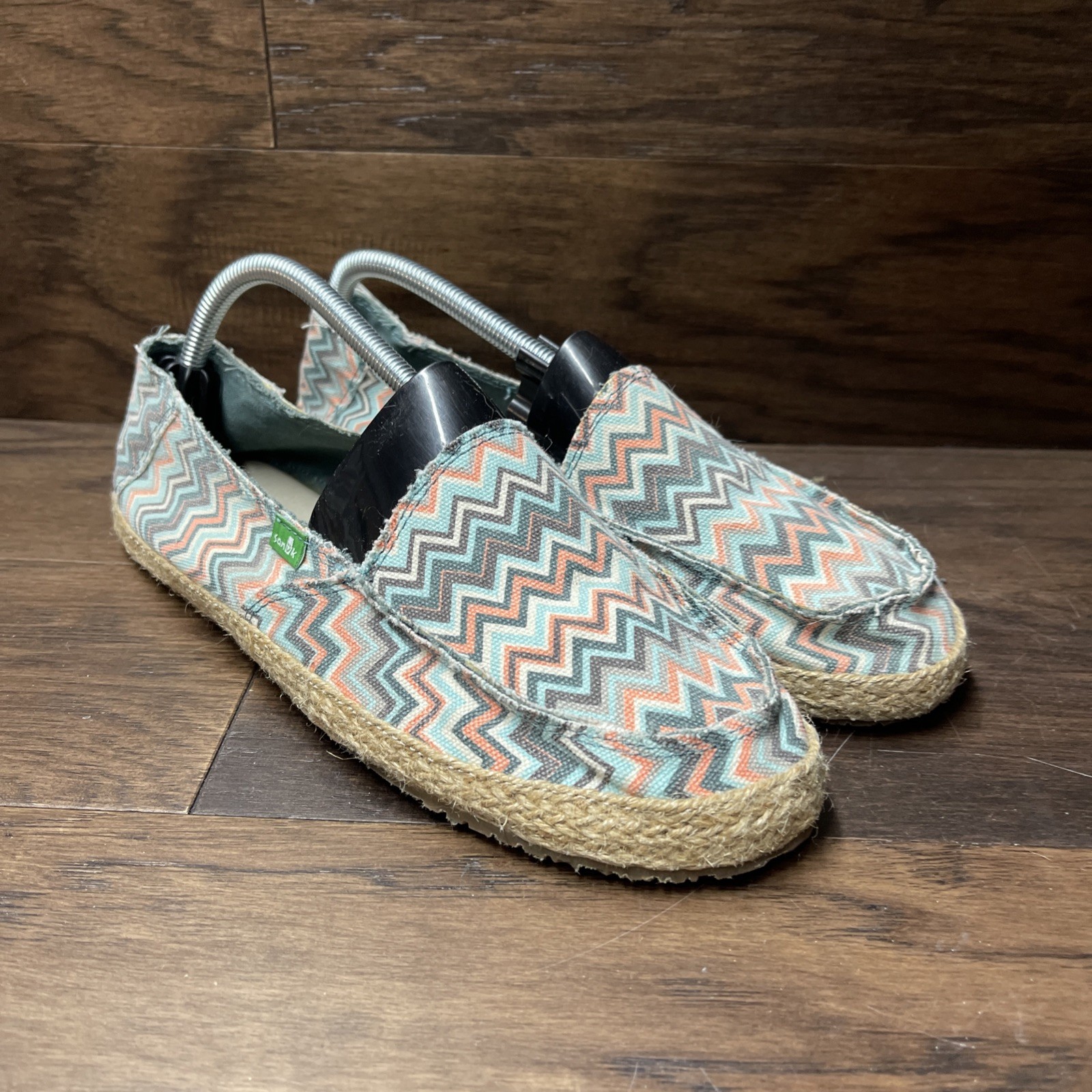 SANUK Women’s Funky Fiona Chevron Flats Sz 10 Loafers Shoes Teal Blue Multicolor