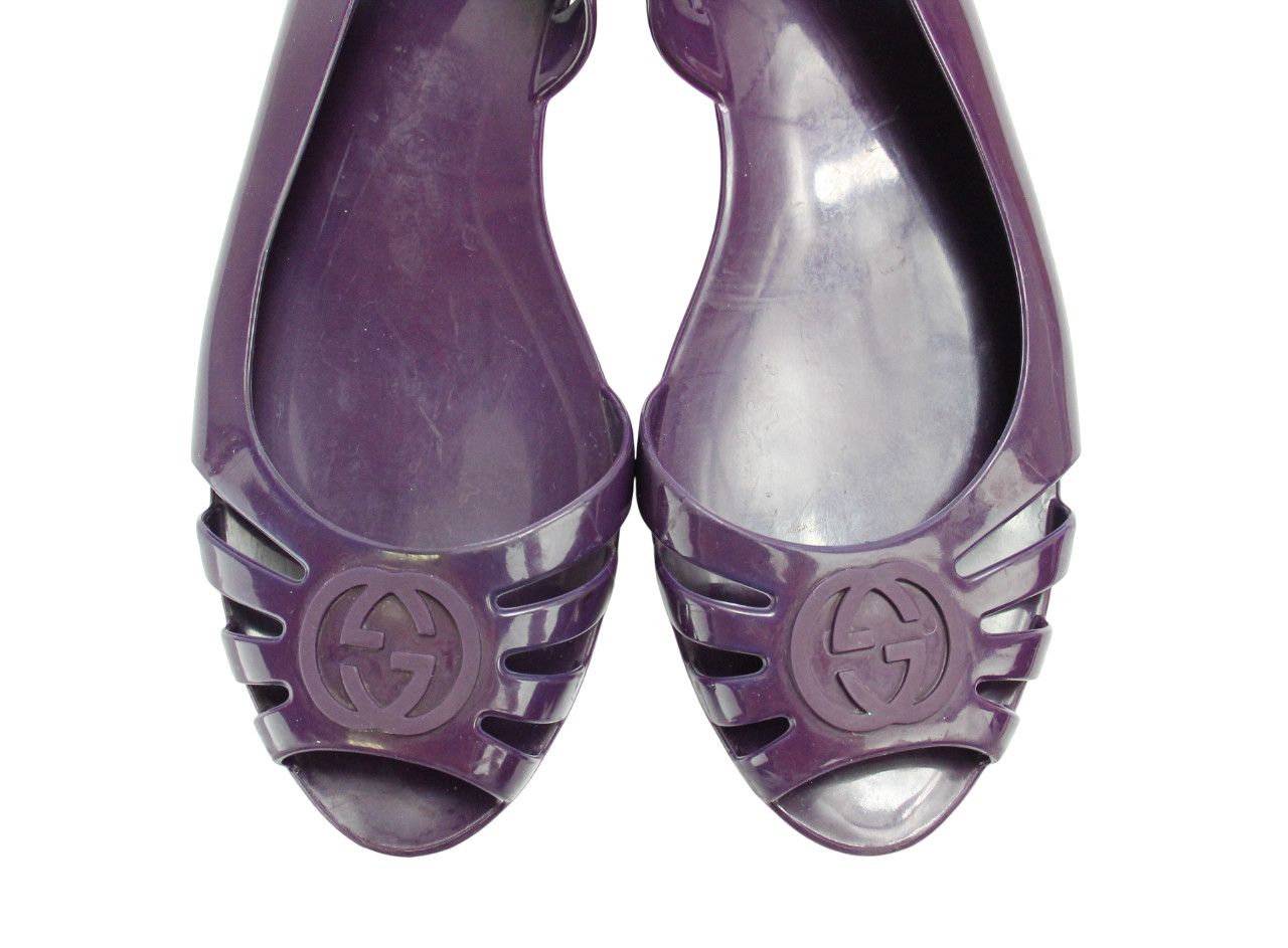Gucci Shoes Womens (EU) 36 Flat Open Toe Rubber Slip On Sandals Purple Logo