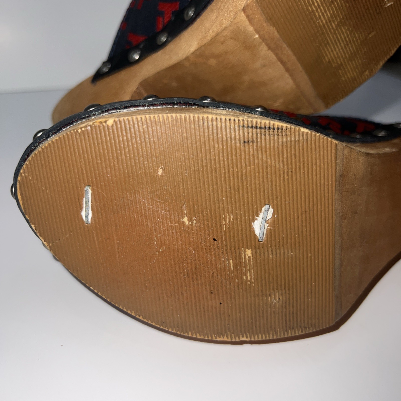 Vintage Tommy Hilfiger TH Monogram Canvas Wood Clog Mules Y2K Womens 5M Brazil