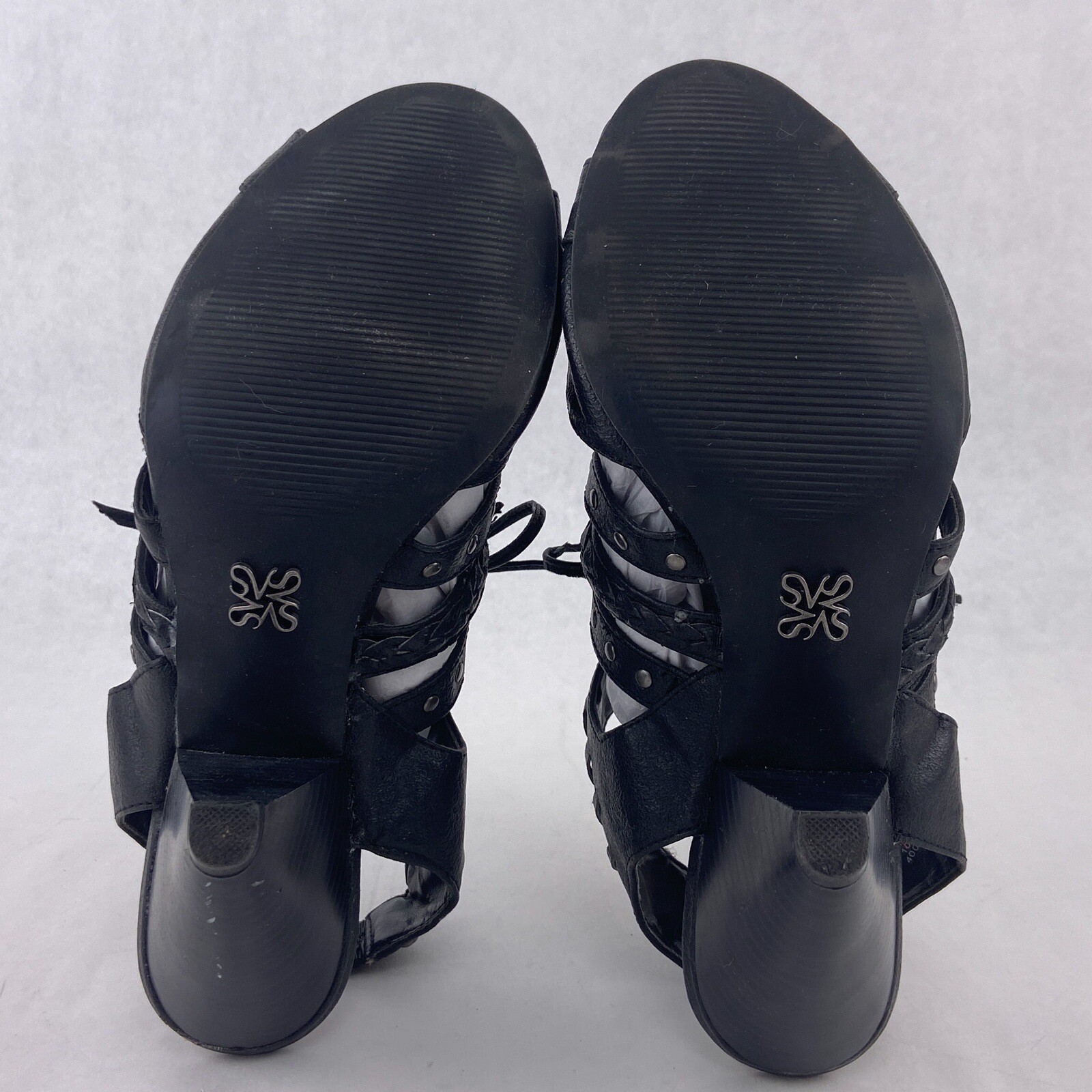 Simply Vera Wang Heels Women 8 M Black Hades Lace Up Studded Sling Back Shoes 3″