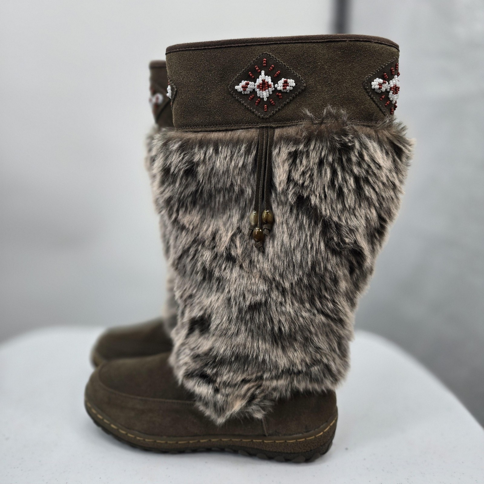 Wanderlust Snow Boots Womens 8.5 Brown Faux Fur Mid Calf Winter Warm Cozy Nordic