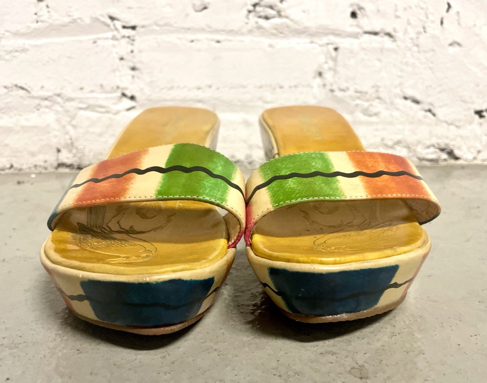 Wanted Bahama Platform Slide Sandals Size 7 Colorful Abstract Art Wedge