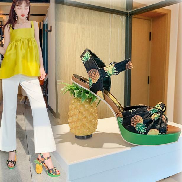Women’s Sandals Print Pineapple High Heels Shoes Party Show Ball Gown Plus Size