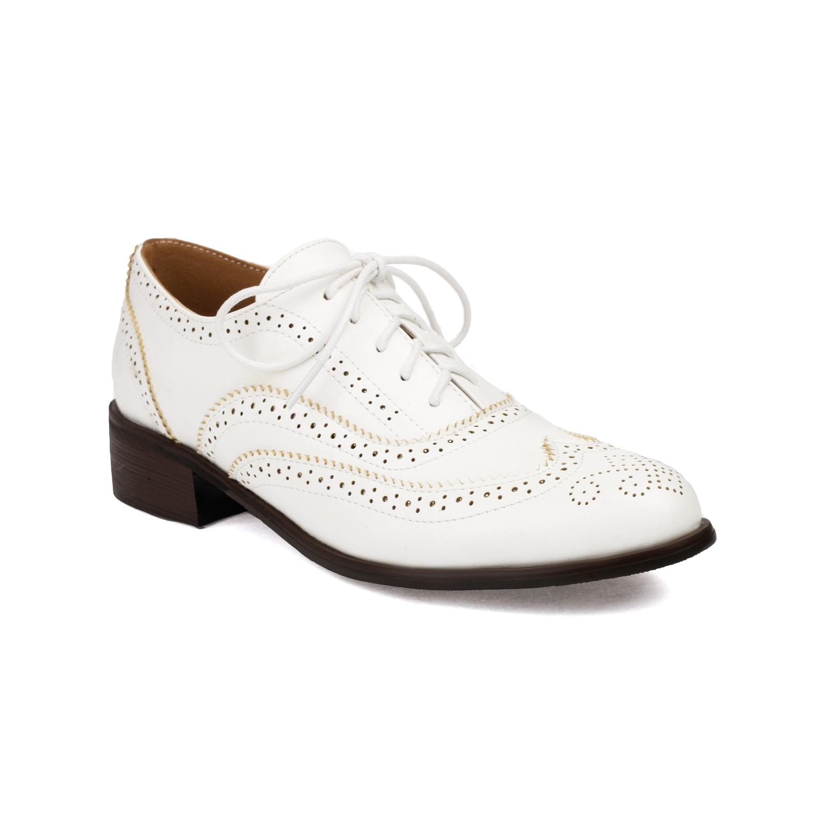 Women’s Wing Tip Lace Up Brogue College Pumps Leather Colorblock Shoes Plus Size