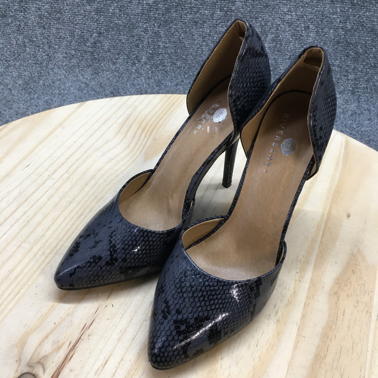 Riverberry Sandals Womens 9 D’orsay Pumps Gray Faux Leather Heeled Snakeskin