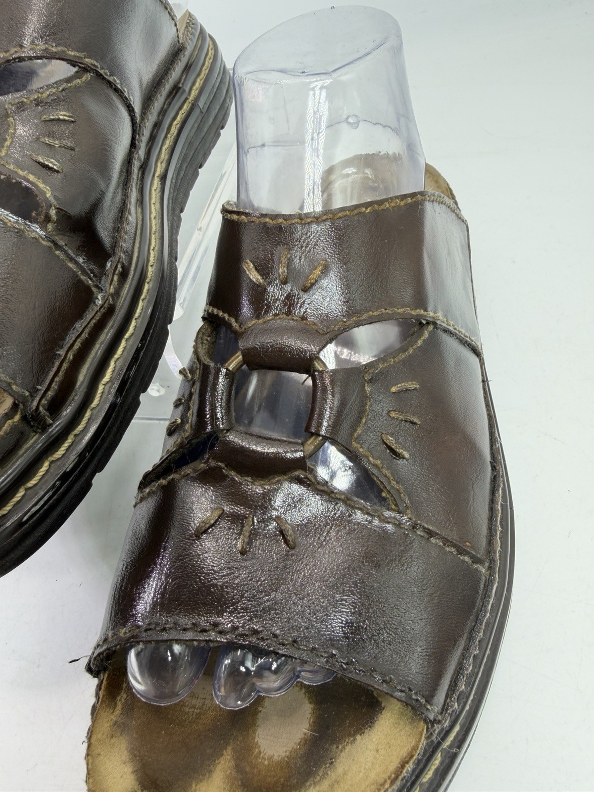 VTG 90’s Lower East Side Brown Center Ring Chunky Sandals Flower Cut Woman’s 9.5