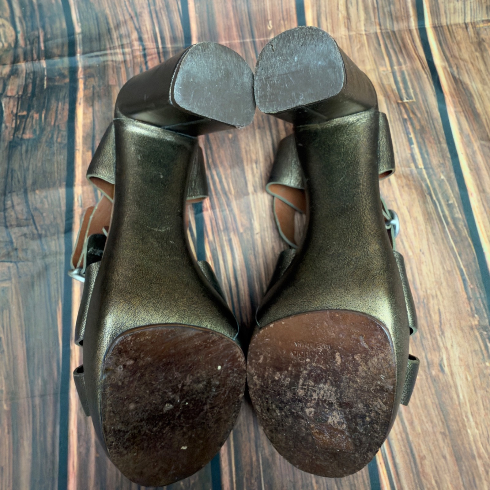 See by Chloé Metallic Bronze Woven Leather Platform Sandals Size 40 T-Strap