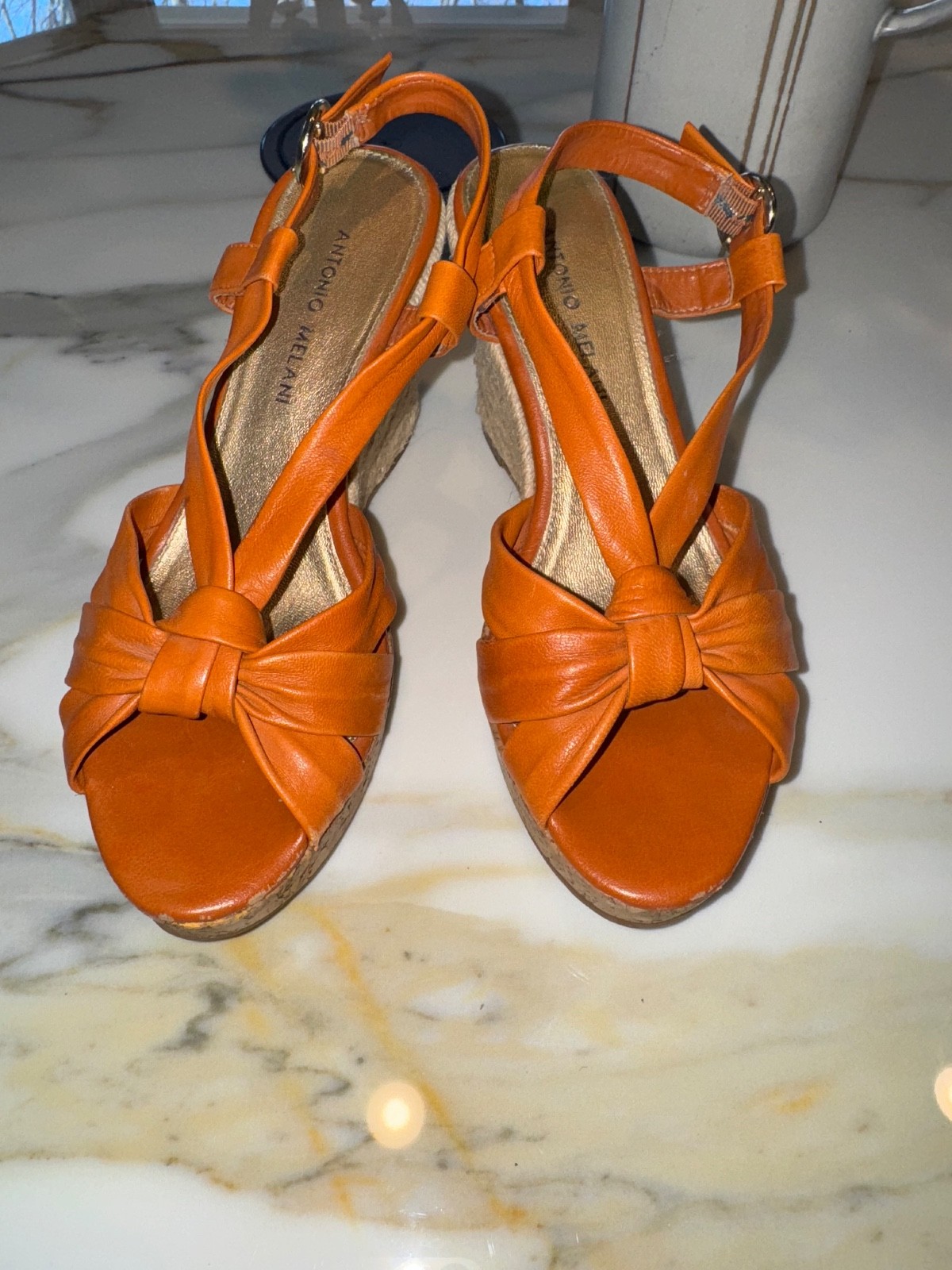 ANTONIO MELANI Women’s BURNT ORANGE WEDGE SANDAL SIZE 7 M