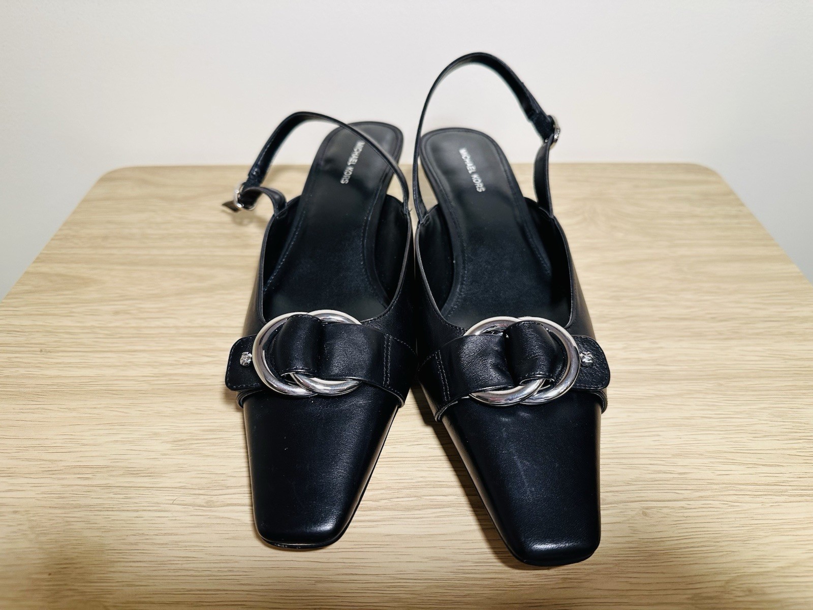 Michael Kors Jaden sling back kitten heel leather upper shoes black NWOB sz 8.5
