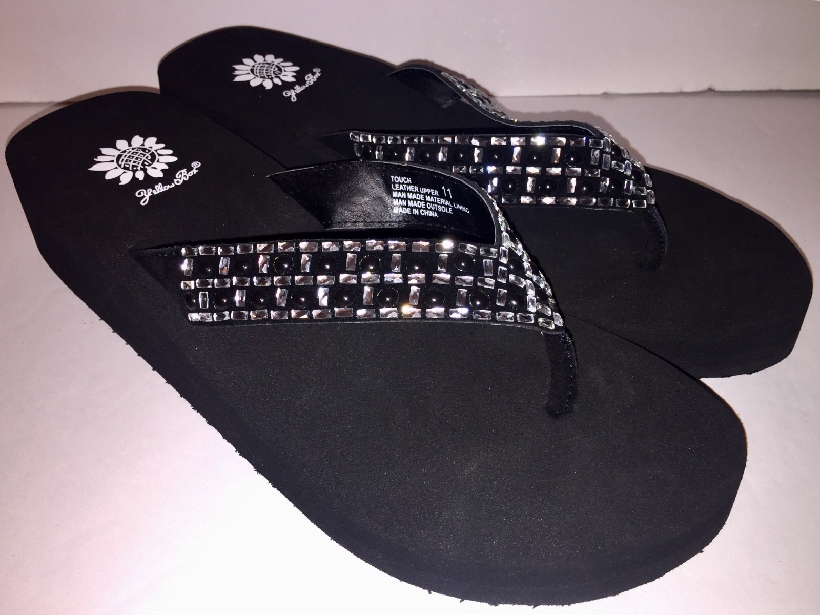 Yellow Box Flip Flops Sandals Women’s Touch Wedge Pearl Jeweled Blue Black NWT