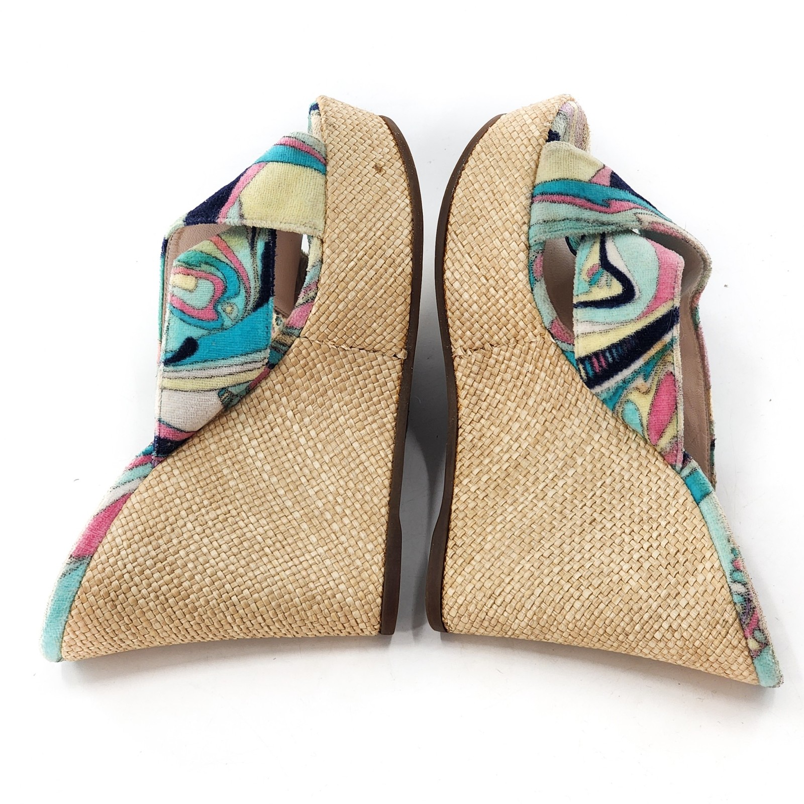 EMILIO PUCCI Multicolored Terry Platform Criss Cross Wedge Heel Sandals Size 5