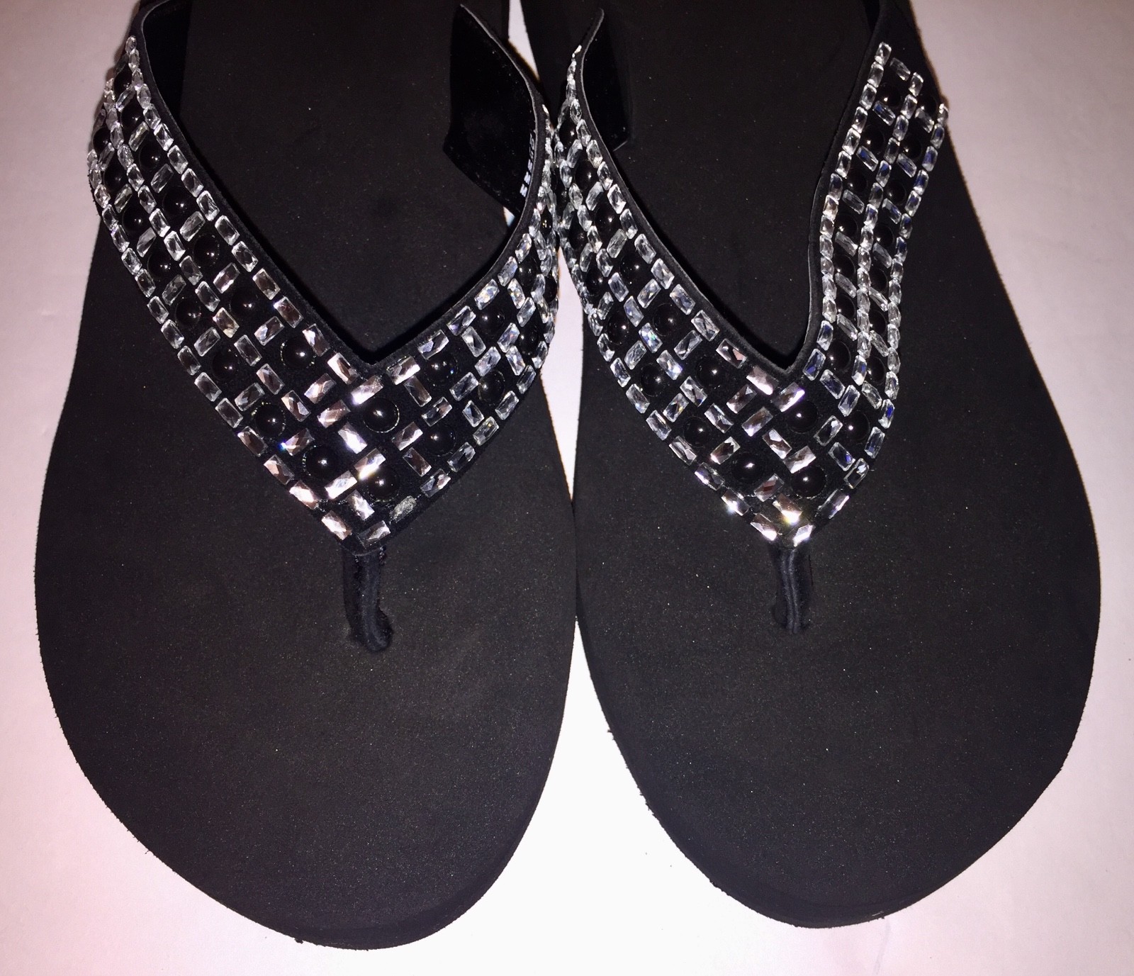 Yellow Box Flip Flops Sandals Women’s Touch Wedge Pearl Jeweled Blue Black NWT