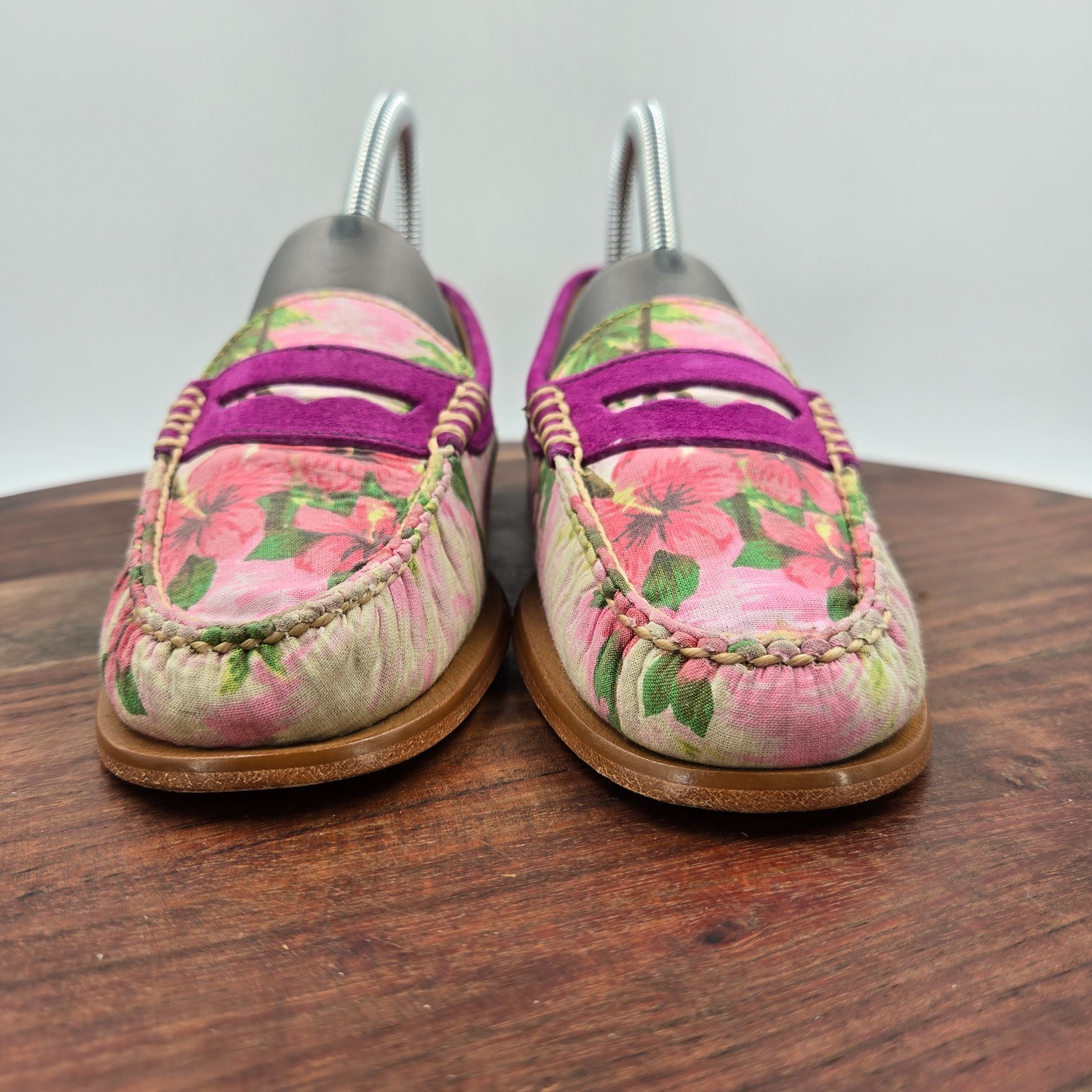 GH Bass Weejuns Shoes Women’s 5.5M Purple Pink Tropic Floral Suede Penny Loafers