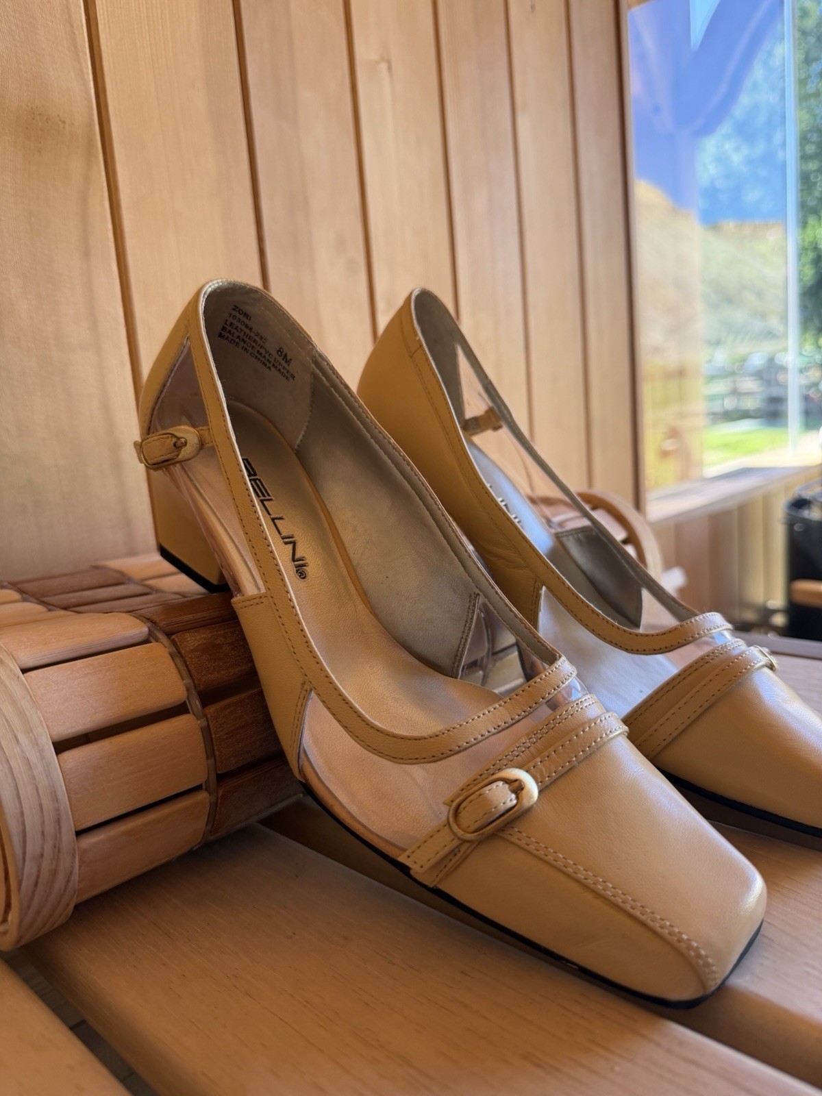 Vintage Bellini Pumps Size 8 M Yellow Clear Vinyl Square Toe Block Heel NWT 90s