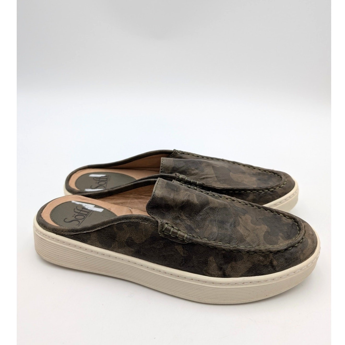 SOFFT Somers III Slide Camo Slip-On Leather Sneaker Mule Women’s Olive Size US9M