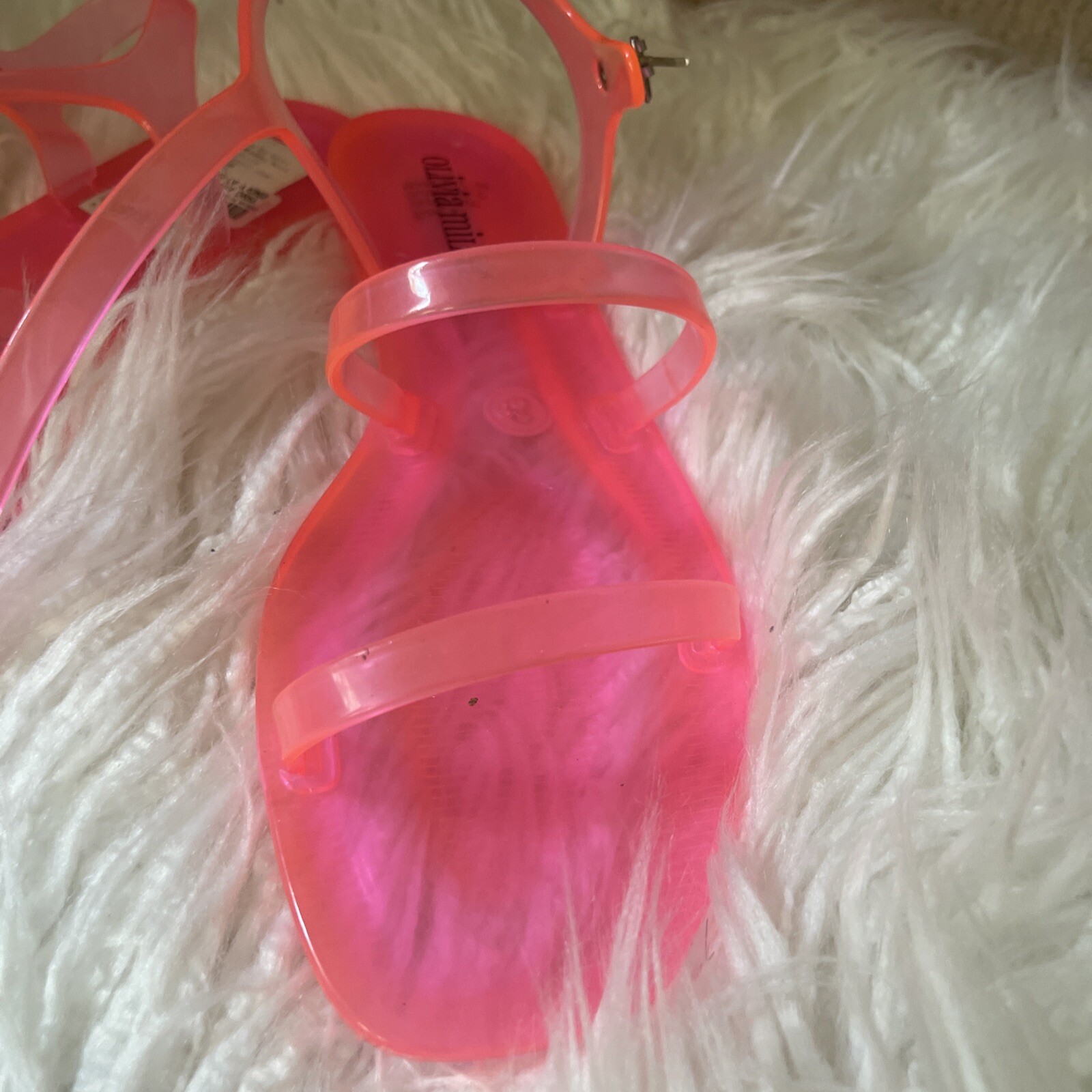 Olivia Miller Neon Jelly Pink PVC Clear Flat Pool Beach Sandals US Sz 8