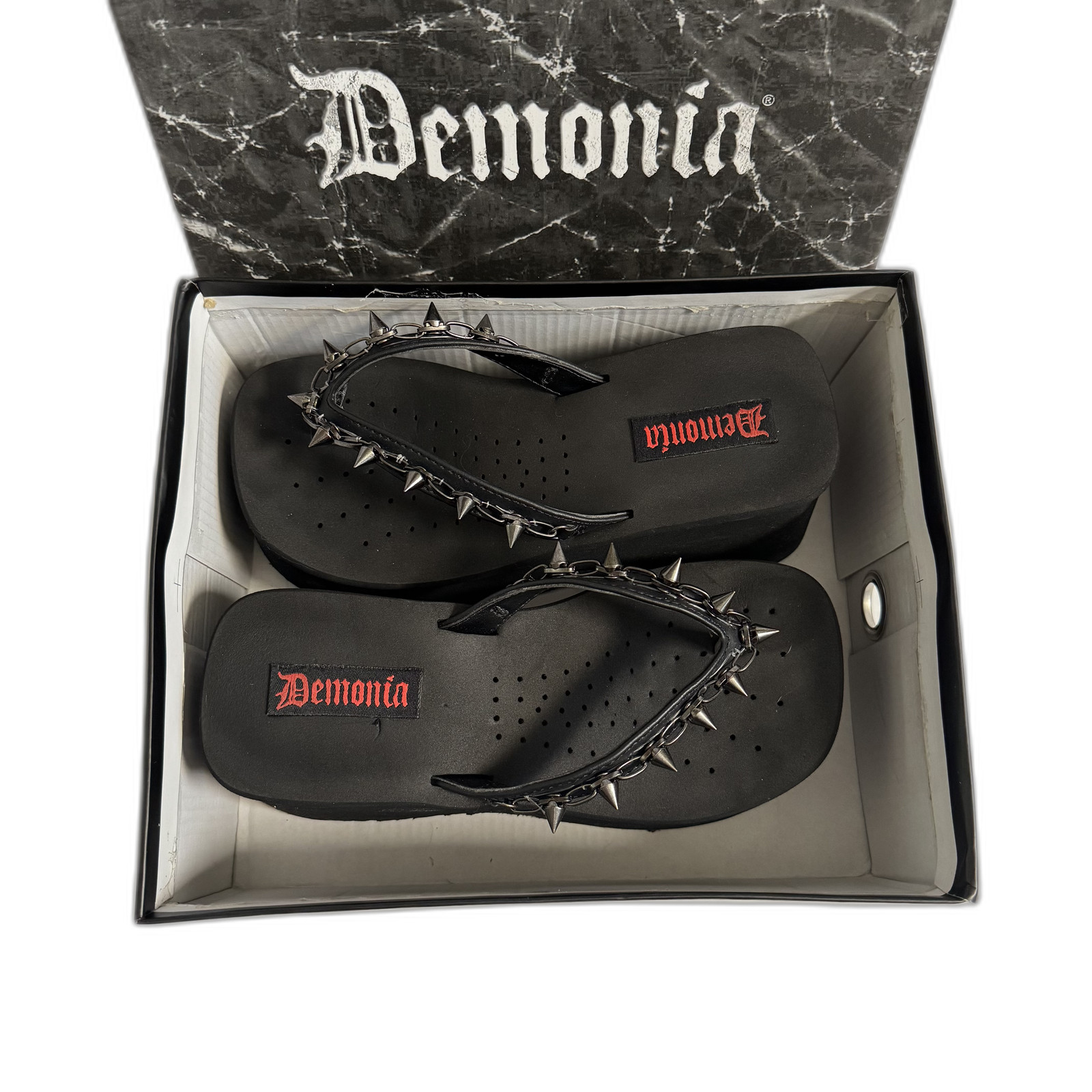 Demonia Spike Platform Flip Flop Sandals US 7 Goth Punk FUNN-35 Vegan Leather