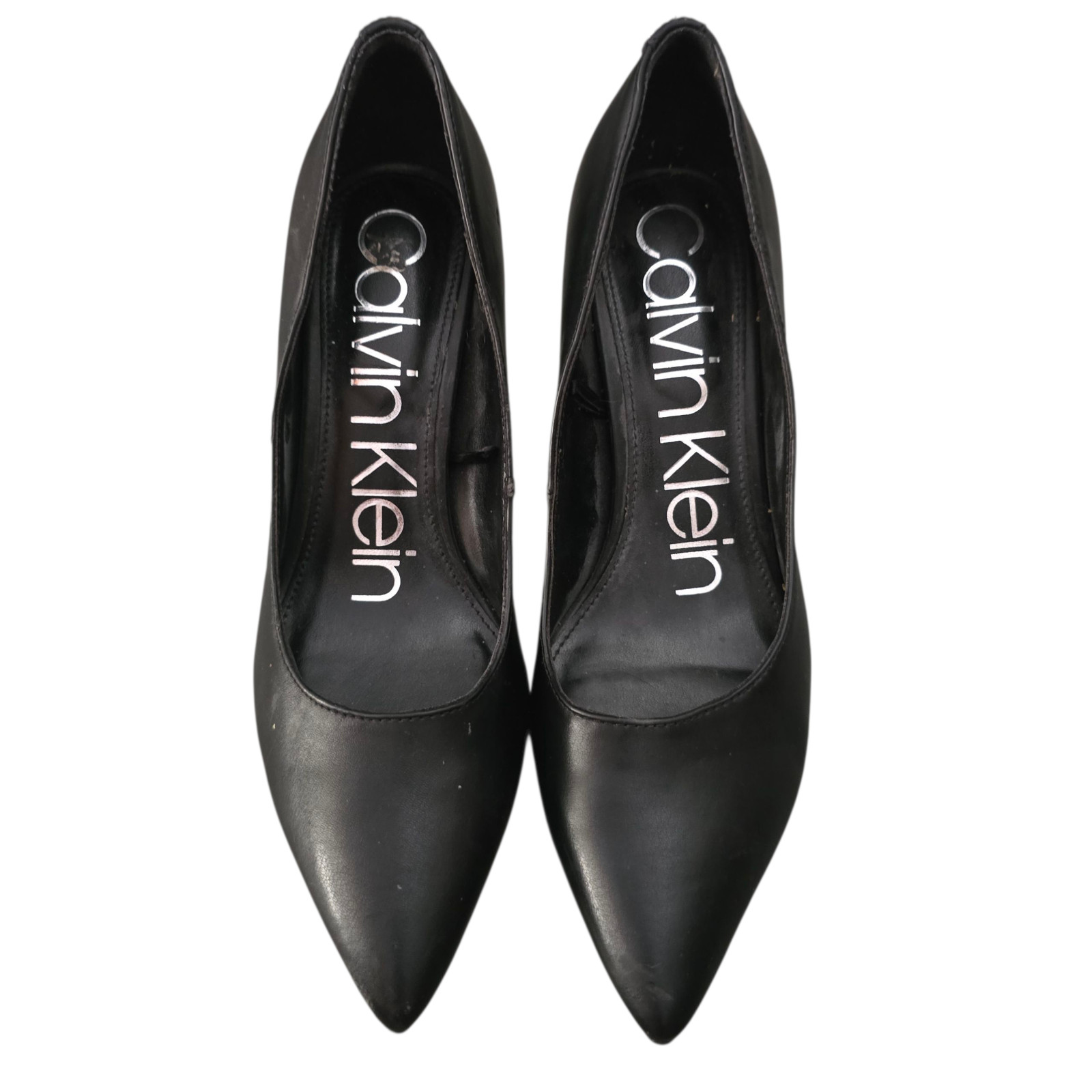 Calvin Klein Block Heel Sz 6M 3.25 in. Heel Black Faux Leather Pumps Col. Black