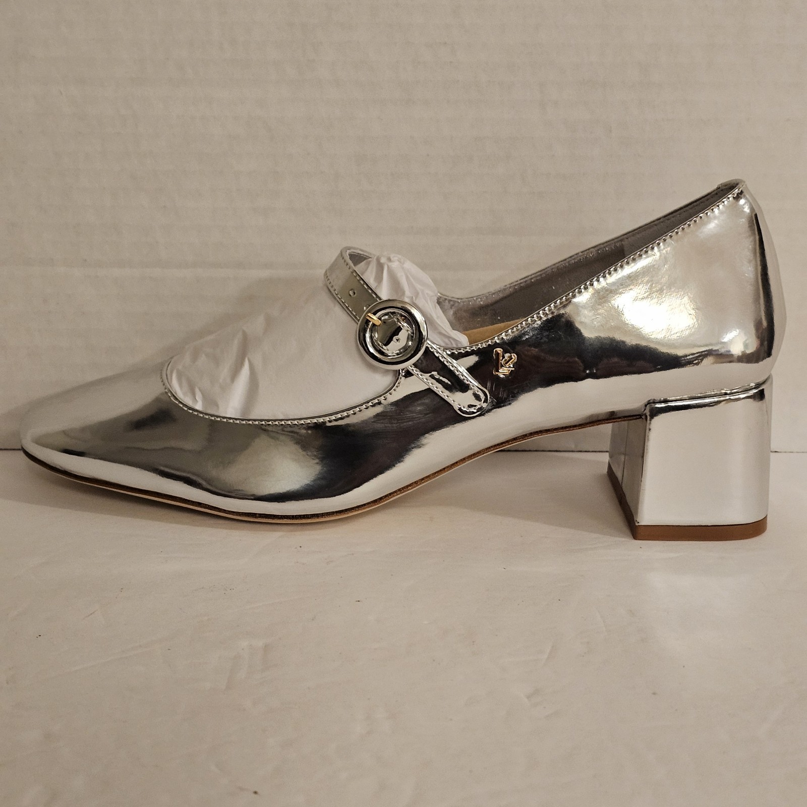 Larroude Blair Block Pump Mary Jane Women’s Mirror Silver Specchio Size 7