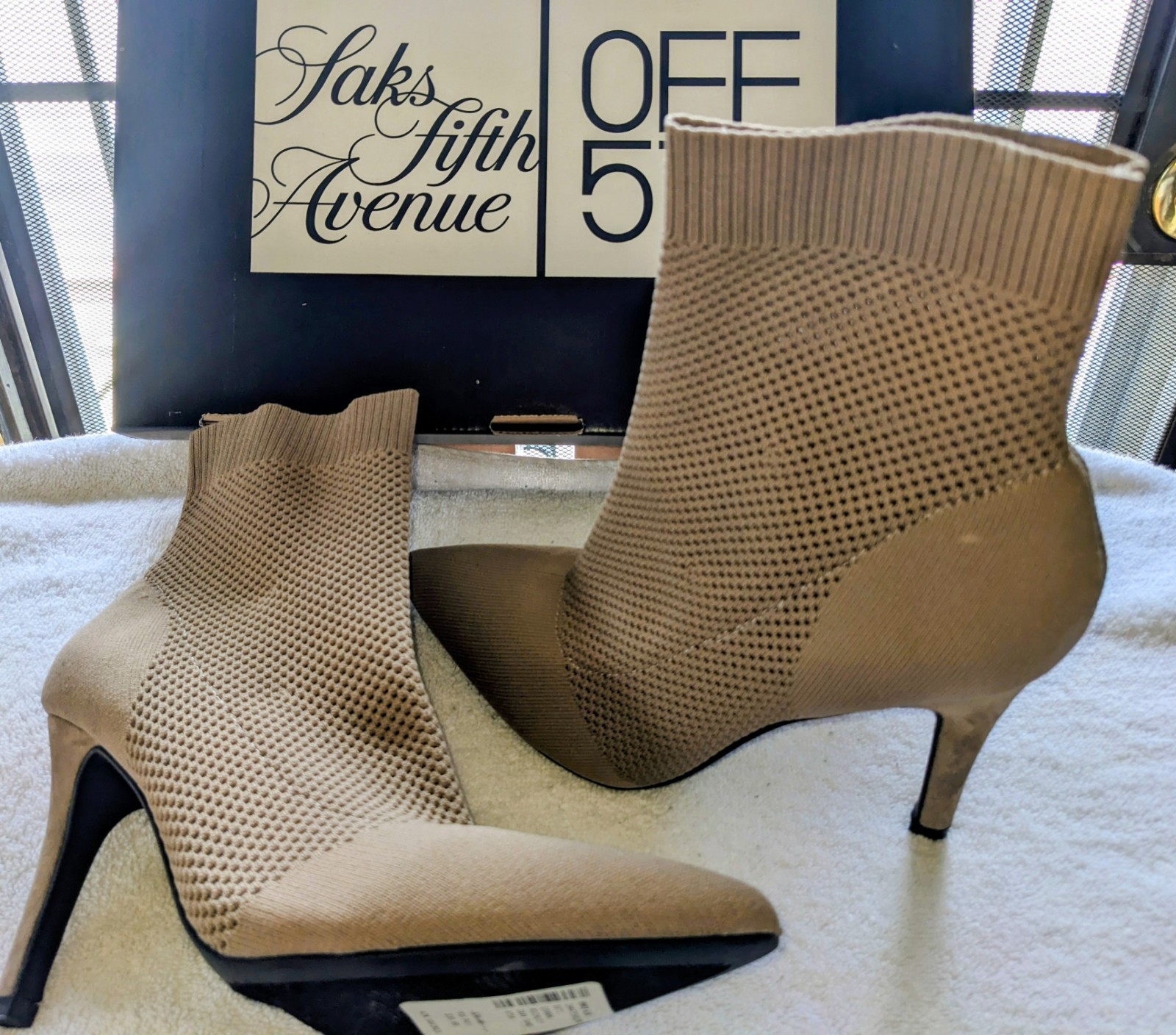 MIA McKinley Womens Beige Knit Sock Ankle Bootie Slip-On Pointed Toe 7.5