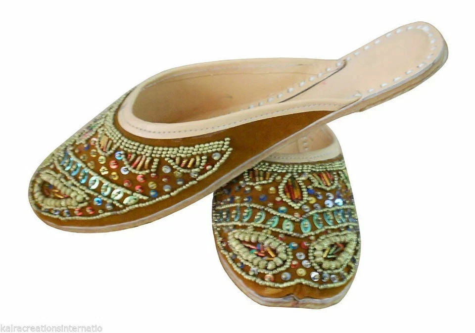 Women Clog Slippers Leather Handmade Indian Slippers Embroidered Clogs US 6-8