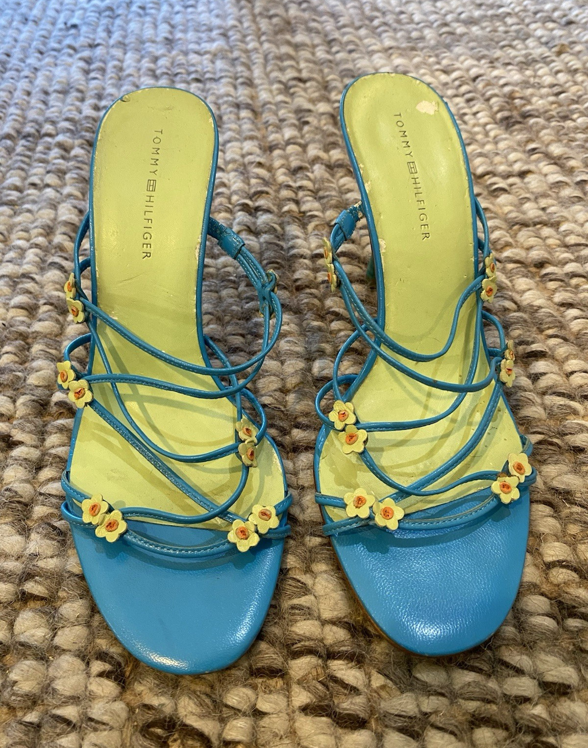 Tommy Hilfiger Women’s Strappy Leather Slip-On Open Toe Floral Heels 9