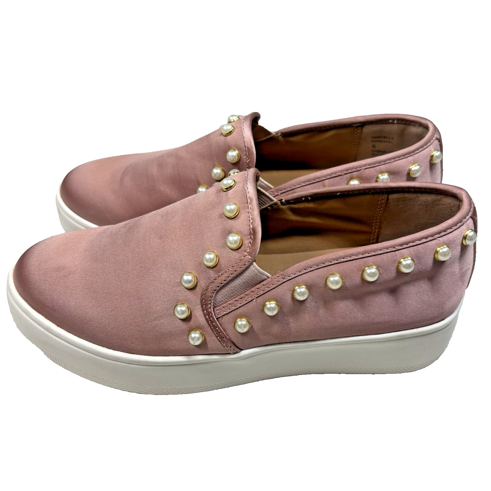 Steve Madden Garcelle Rose Pink Satin Pearl Slip-On Shoes Sneakers Size 6