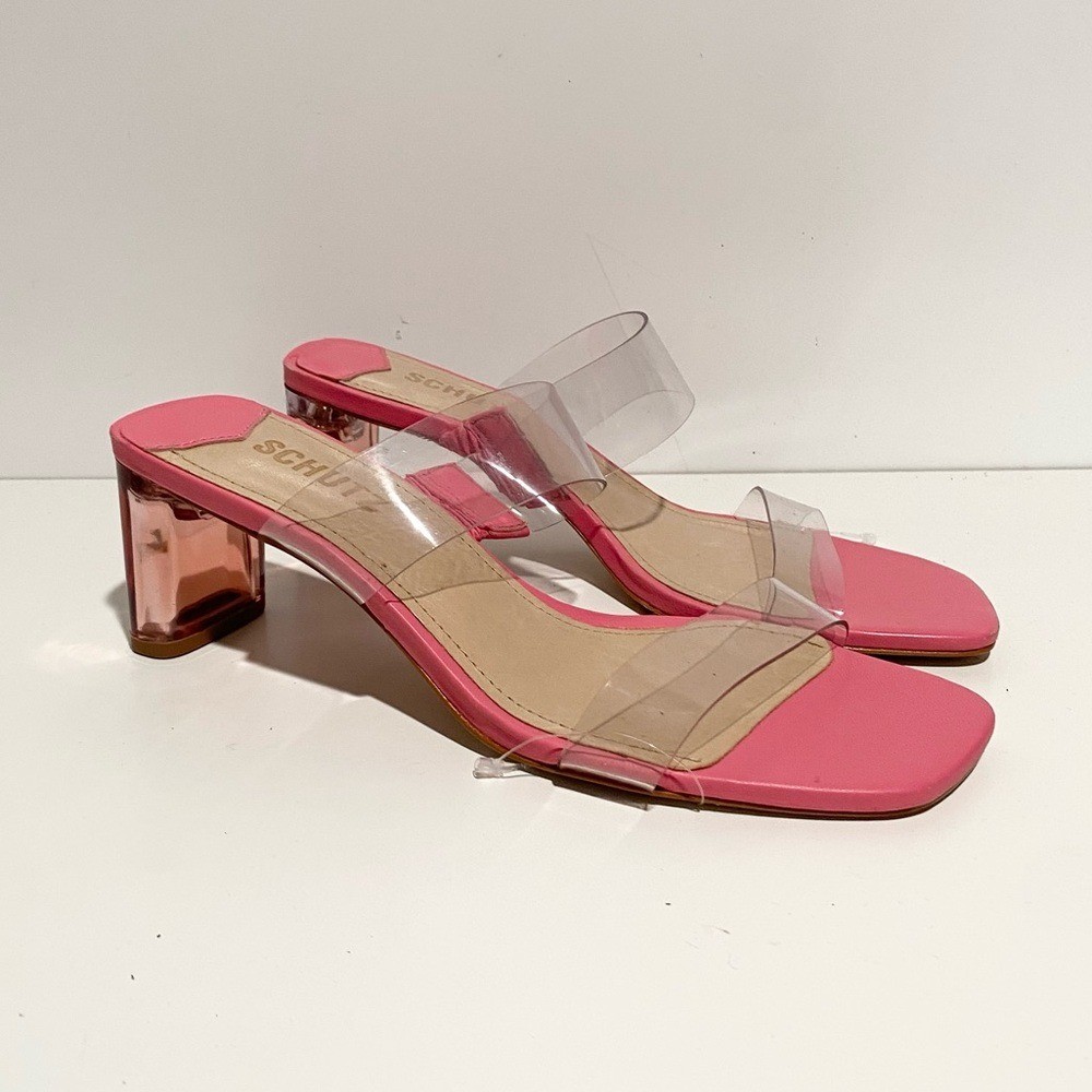 Schutz Ariella Pink Transparent Strap Heels Clear Acrylic 7
