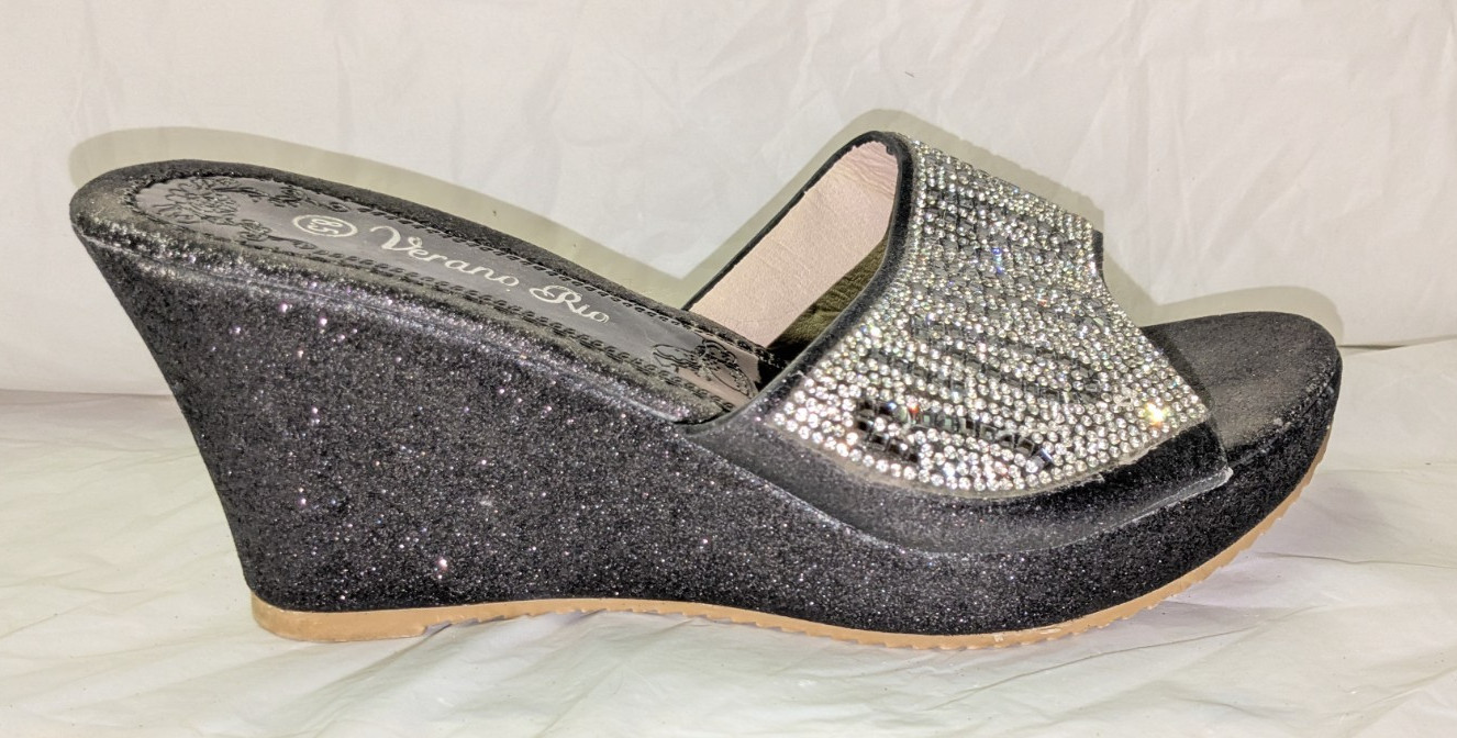 Verano Rio Beaded Sparkle Wedge Slip-on Dress Prom Wedding Sandals Shoes SZ 8.5