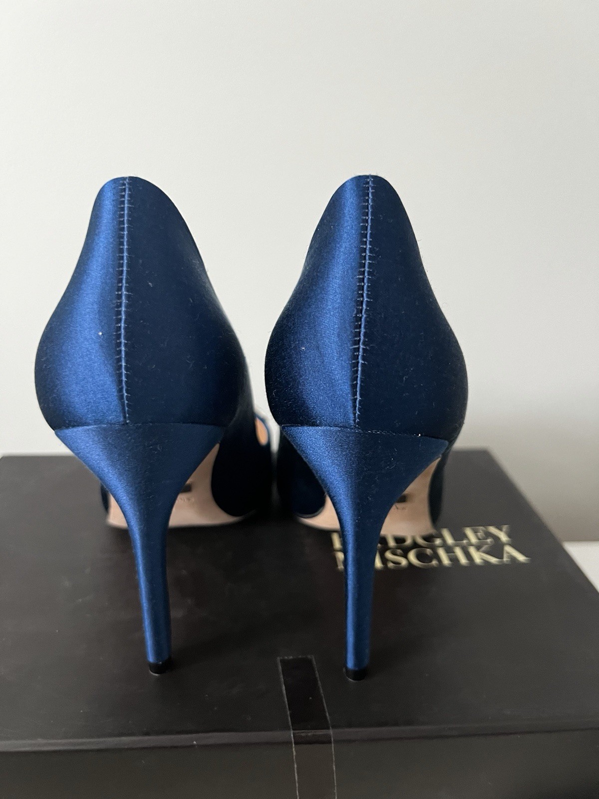 Badgley Mischka Blue Satin Open Toe Heels Sz 7