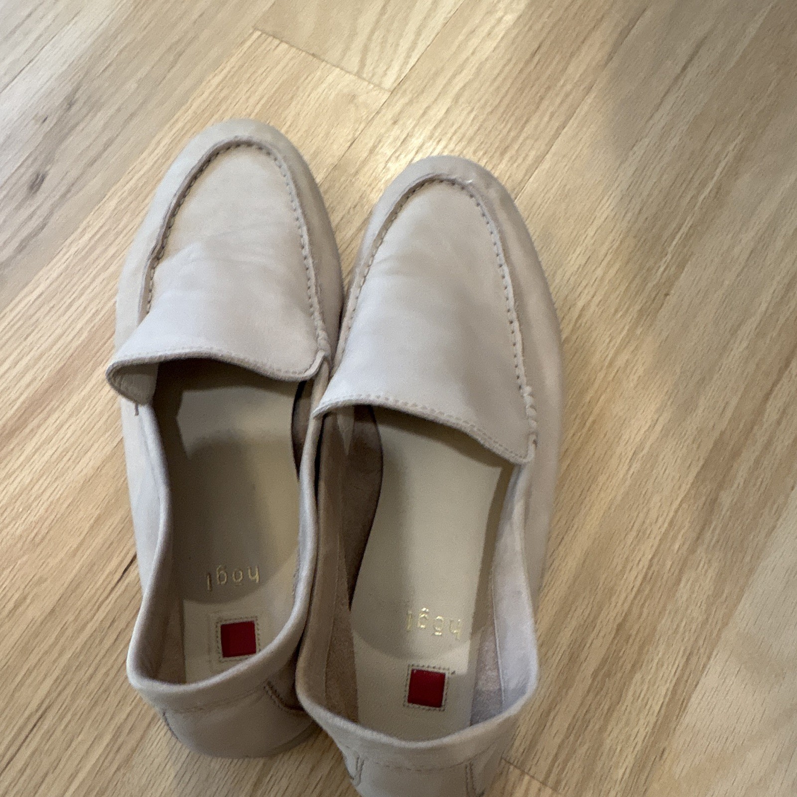 Högl Women’s Beige Leather Loafer Flats Slip-On Round Toe Logo US 8