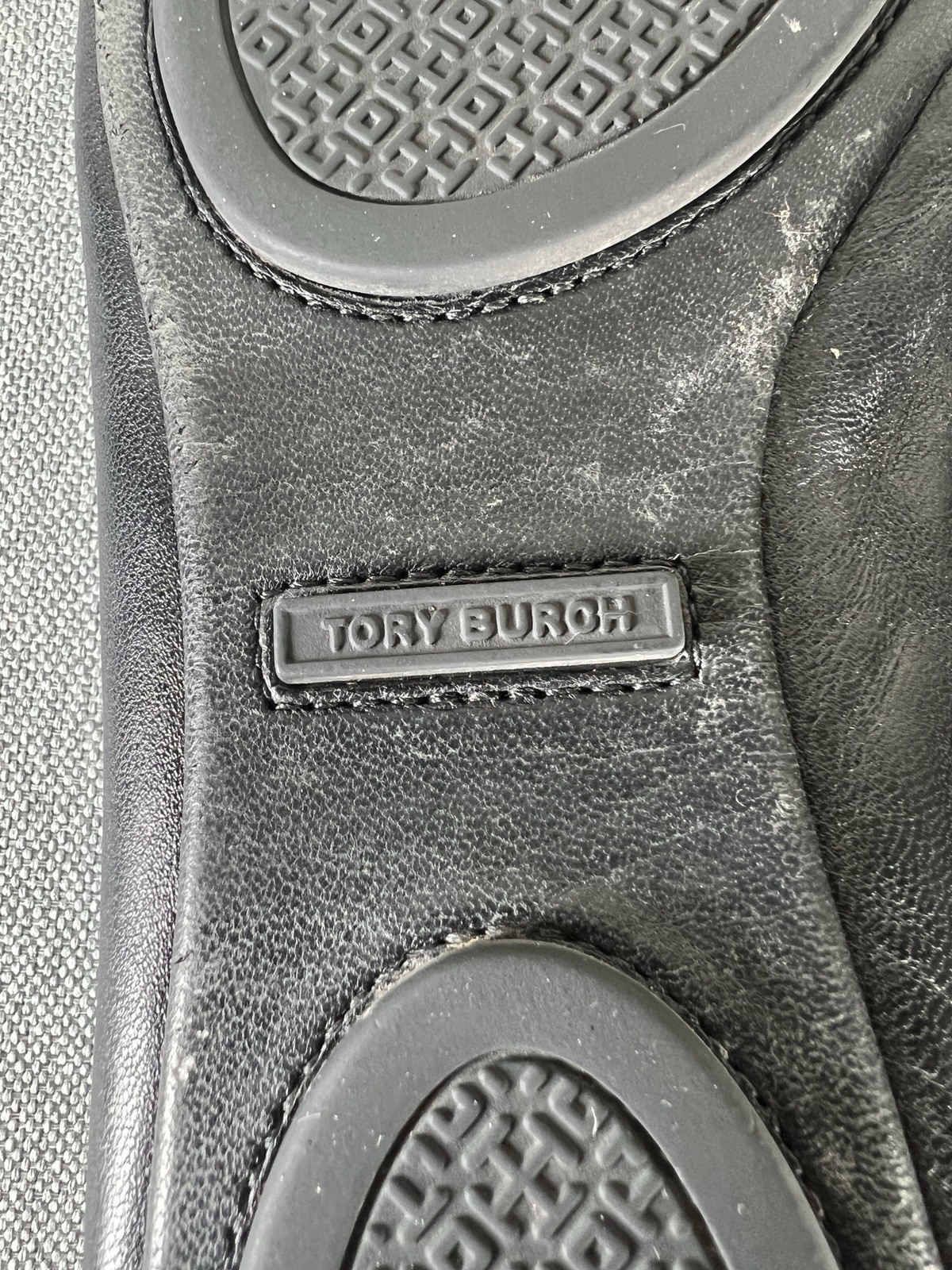 Tory Burch Minnie Travel Black Leather Ballet Flats Metal Logo Medallion No Size
