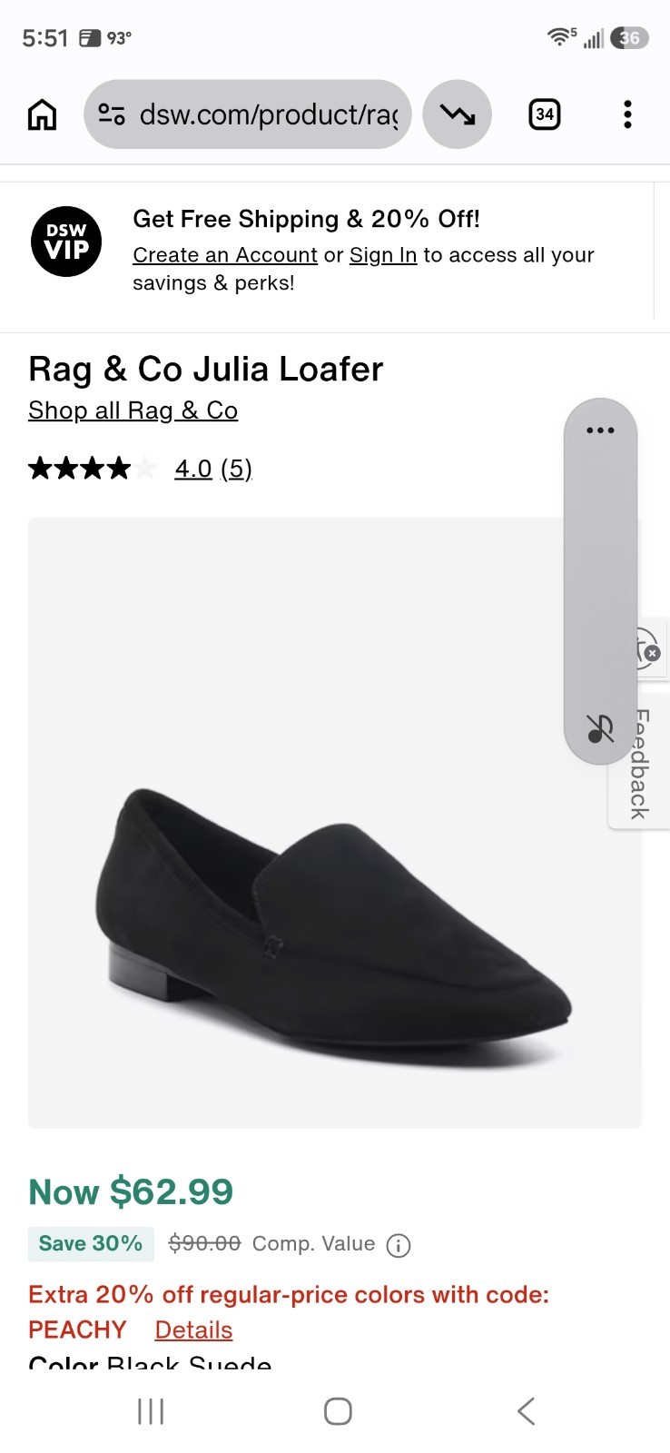 Rag & Co Women’s Black Suede Loafer Flats Slip-On Comfort Pointed Toe 10