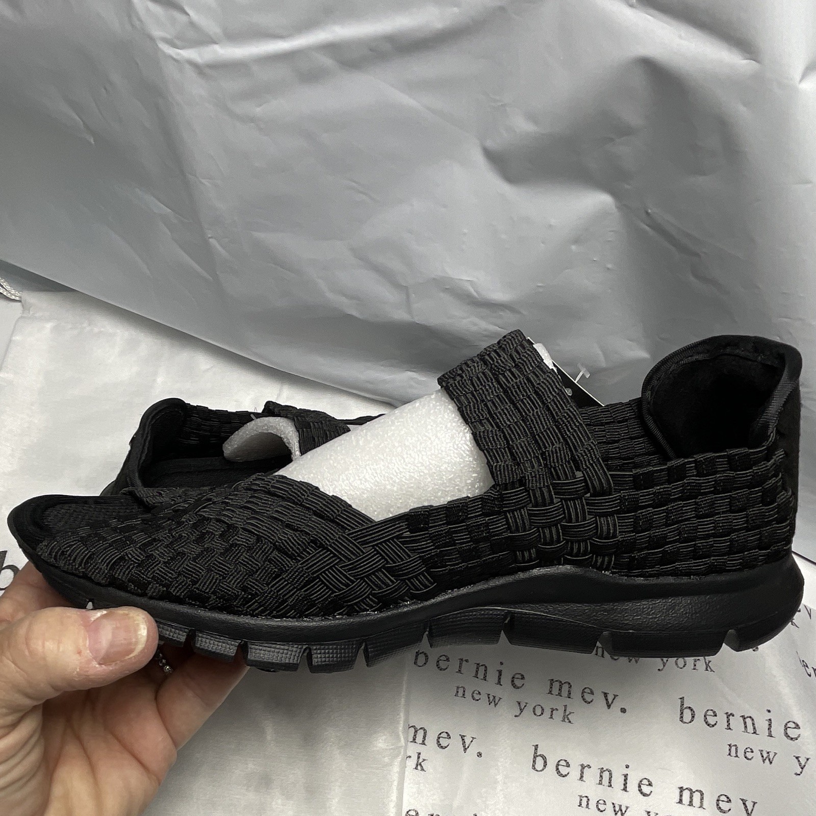bernie mev. Women’s Strappy Sandals Black Woven Slip-On Vegan US 5 EU 36