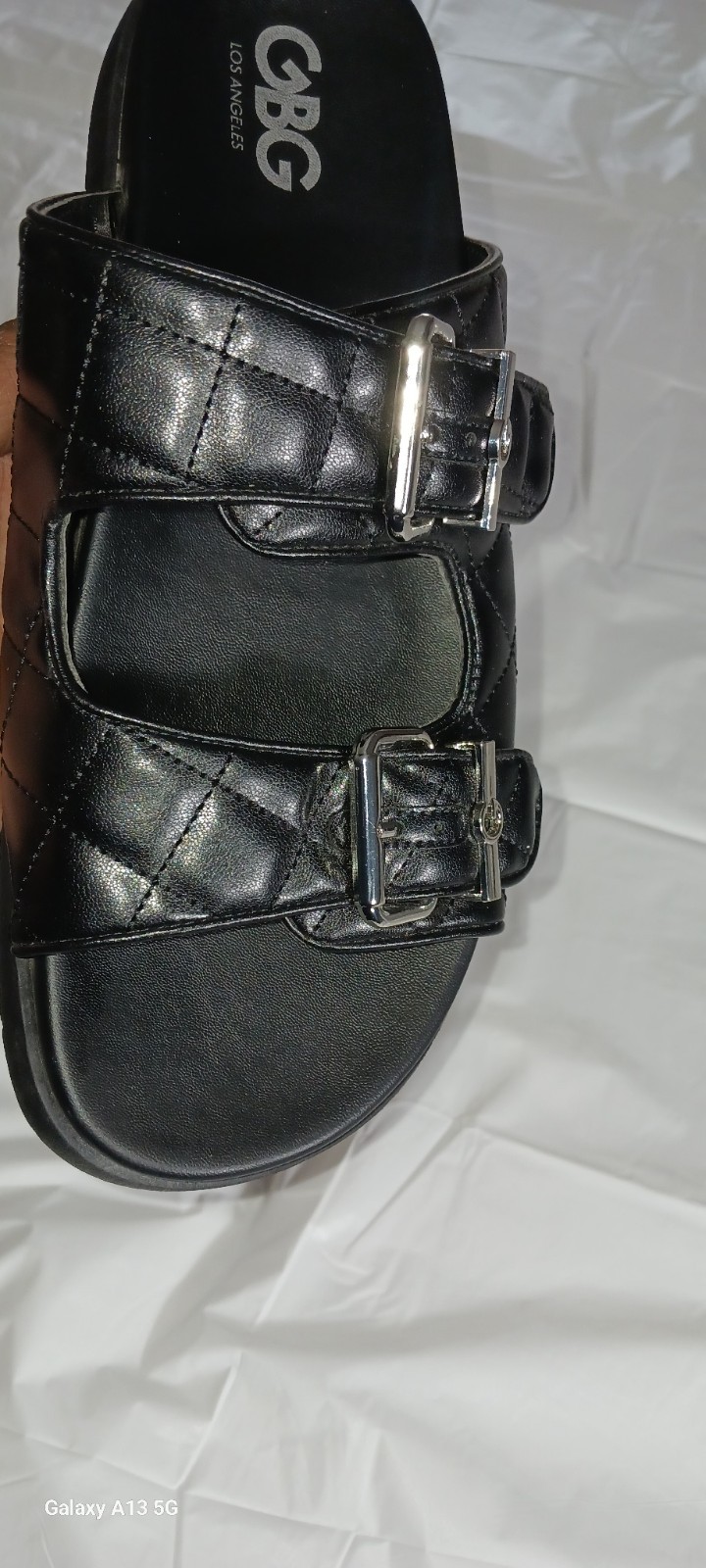 G By Guess Quilted Double Strap Slide Sandal With Silver Tone Buckle Size 8.5…