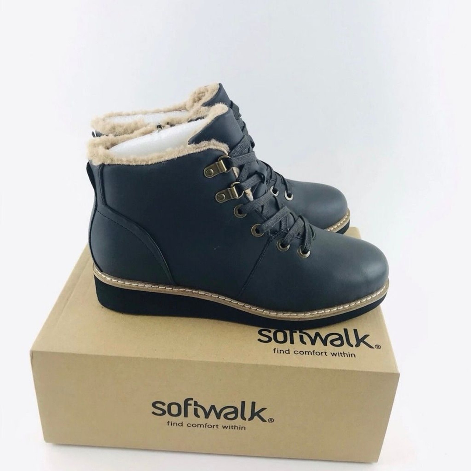 SoftWalk Charcoal Leather Boots SoftWalk Ankle Booties Faux Fur SoftWalk Shoes