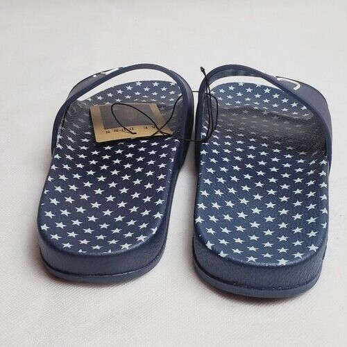 Rae Dunn USA Slides Women Slip-on Flat Sandals Navy Blue Stars Size 6, 8, 9, 10