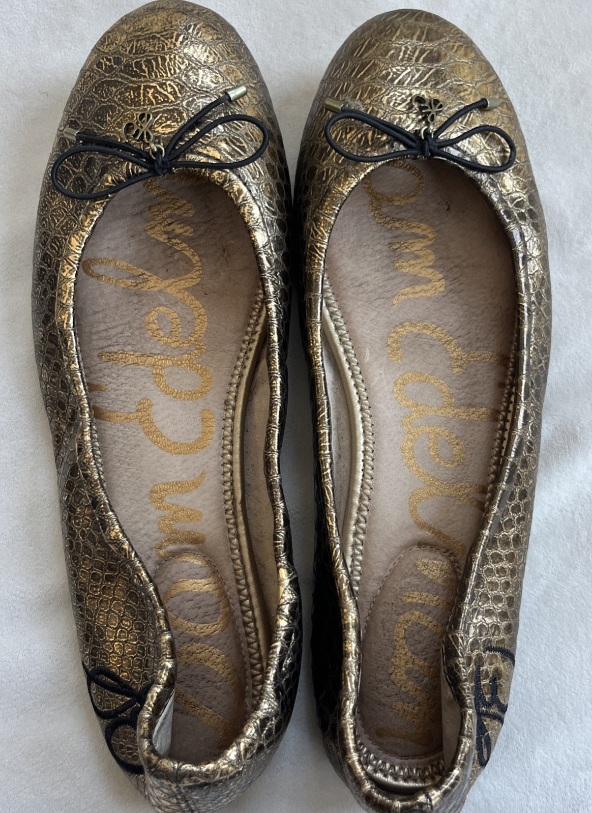Sam Edelman Felicia Ballet Flats Gold Snake Print Slip On Shoes Womens 9.5