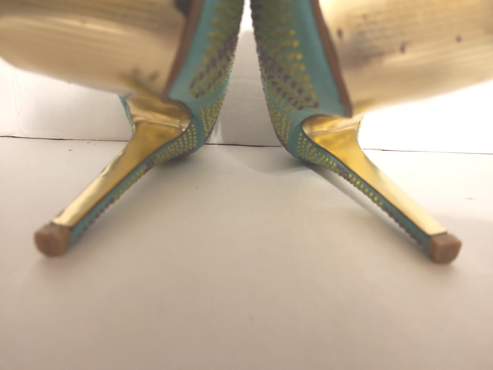 Herstyle Fannti Teal Pink & Yellow Beaded Stilletos Sexy Womens Shoes Size 6