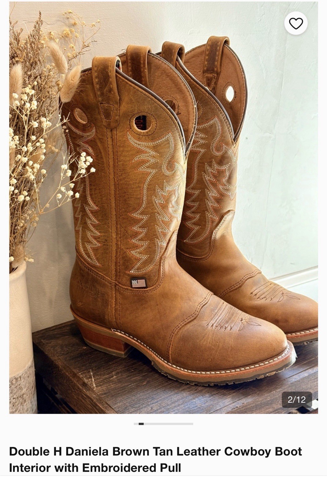 Double-H Boots Woman’s 8M Daniela Western Cowgirl Workwear Brown Leather DH5159