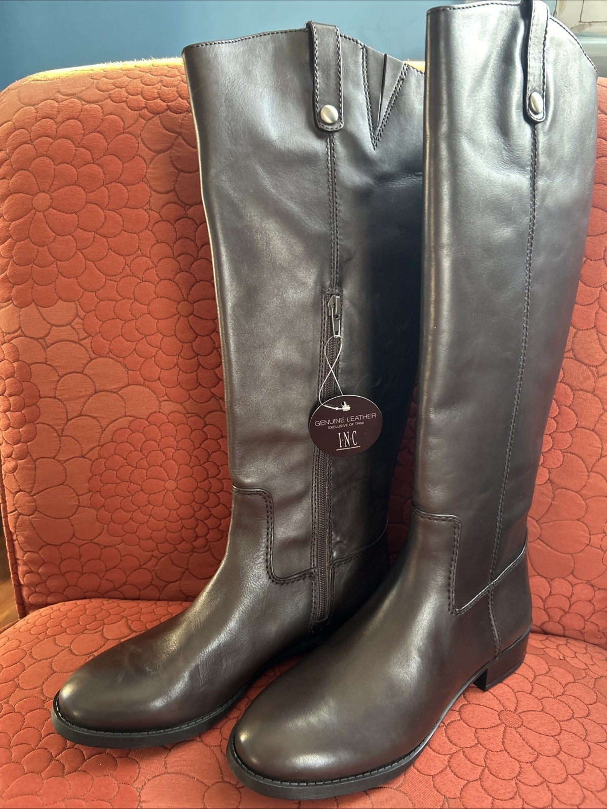 $179.50 INC International Concepts Fawne Riding Leather Boots, Gray, Size 7