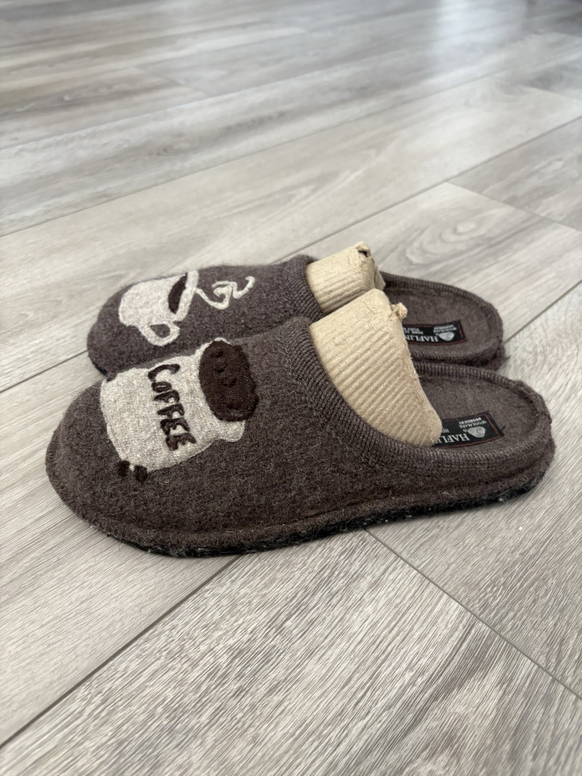 HAFLINGER COFFEE INDOOR WOOL SLIPPERS COMFY SZ US 8 EU 39 Brown Wool